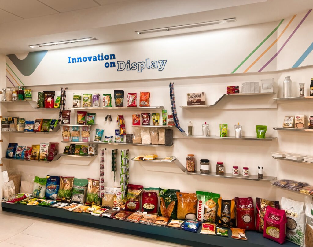Innovation on Display product showcase featuring flexible packaging formats, pouches, food packaging, and packaged consumer goods.